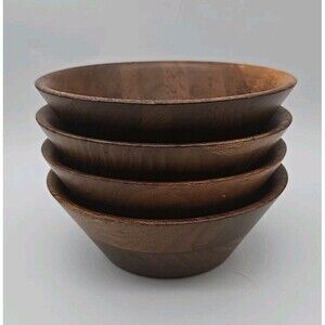 Vintage MCM Solid Black Walnut Wooden Bowls Handmade USA Set of 4